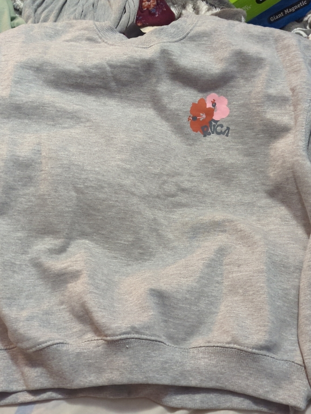 RVCA Light Gray Crewneck with Small Coral Accent